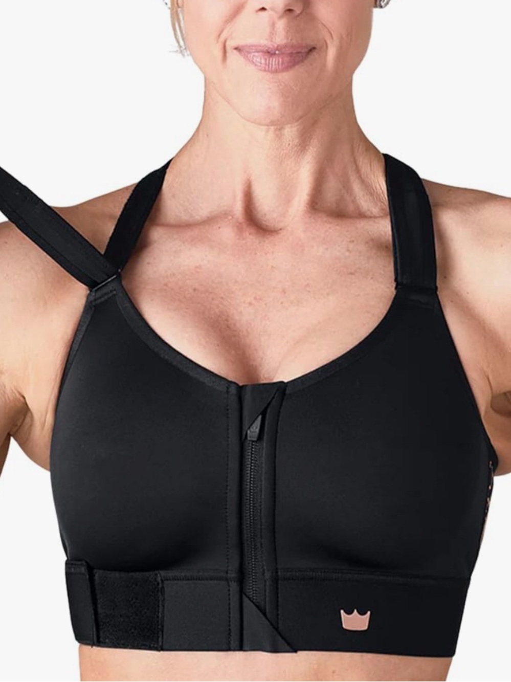 SHEFIT High-Support Front-Zip Sports Bra - Black